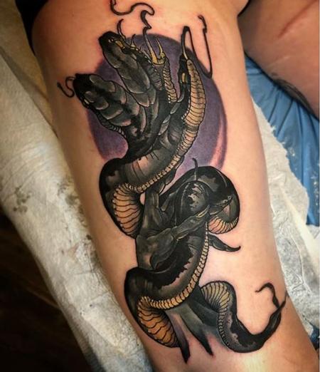 Tattoos - Al Perez three headed Snake and Hand - 138674